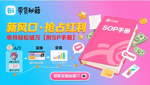 B站哔哩哔哩带货秘籍，新风口，抢占红利，单月轻松破万【附SOP手册】-网创前栈