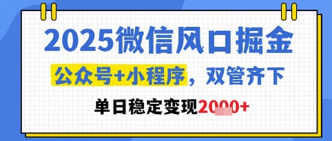 2025微信风口掘金，公众号+小程序双管齐下，单日稳定变现1k+【揭秘】-网创前栈