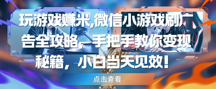 玩游戏挣米，微信小游戏刷广告全攻略，手把手教你变现秘籍，小白当天见效-网创前栈