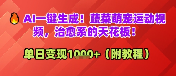 AI一键生成！蔬菜萌宠运动视频，治愈系的天花板！单日变现多张-网创前栈