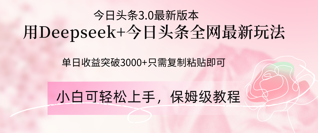 （14452期）Deepseek结合今日头条全网最新玩法，单日收益突破3000+，只需要简单的…-网创前栈