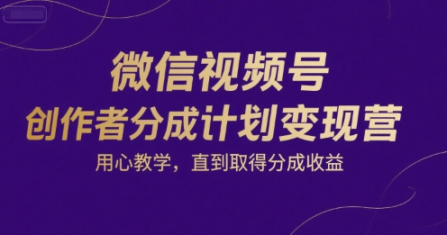 微信视频号创作者分成计划变现营，用心教学，直到取得分成收益-网创前栈