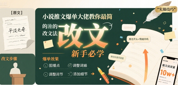 小说推文爆单大佬教你最简单的改文方法实操课，新手必学-网创前栈