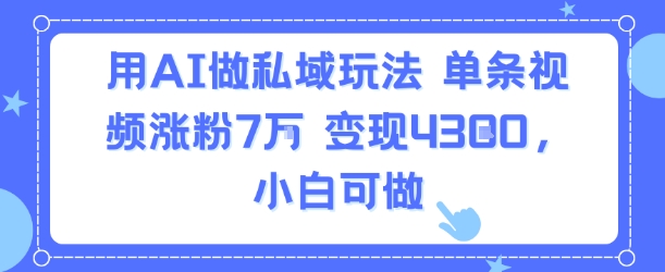 用AI做私域玩法，单条视频涨粉7W变现4.3k，小白可做-网创前栈