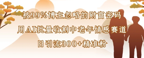 被99%博主忽略的财富密码：用AI批量收割中老年情感赛道，日引流300+精准粉-网创前栈