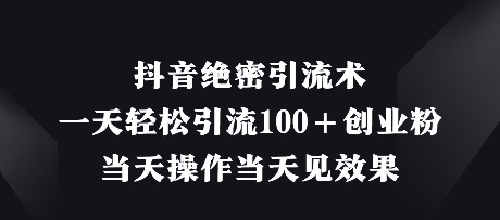 抖音绝密引流术，一天轻松引流100+创业粉，当天操作当天见效果-网创前栈