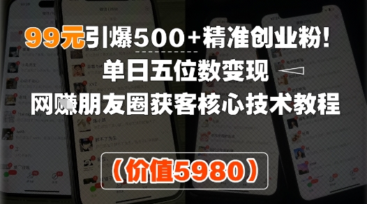 99元引爆500+精准创业粉！单日五位数变现，网创朋友圈获客核心技术教程-网创前栈