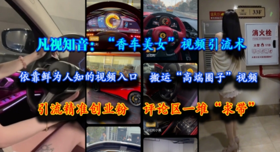 凡视知音：“香车美女”视频引流术，依靠鲜为人知的视频入口，搬运“高端圈子”视频，引流精准创业粉，评论区一堆“求带”-网创前栈