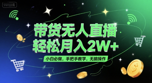 带货无人直播，轻松月入2W+，小白必做，手把手教学，无脑操作(附学习资料)-网创前栈