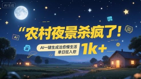 农村夜景杀疯了！AI一键生成治愈系慢生活，单日狂入1k+-网创前栈