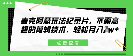 麦克阿瑟玩法纪录片，不需高超的剪辑技术，轻松月入1w+-网创前栈