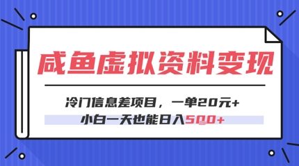 咸鱼虚拟资料变现，冷门信息差项目，一单20.小白一天也能日入5张-网创前栈