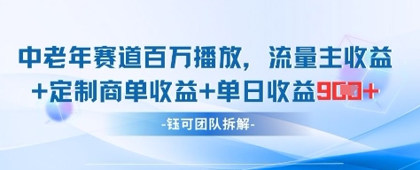 中老年赛道百万播放+流量主收益+定制收益，单日收益9张-网创前栈