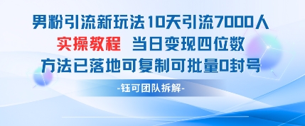 男粉引流新玩法10天引流7000人当日变现四位数可复制可批量0封号-网创前栈