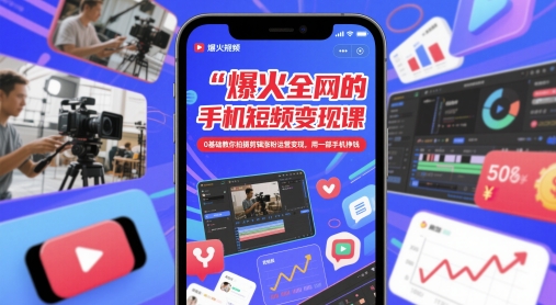 爆火全网的手机短视频变现课，0基础教你拍摄剪辑涨粉运营变现，用一部手机挣钱-网创前栈