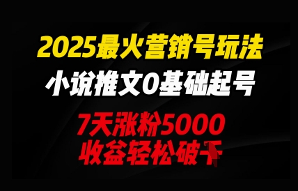2025最火营销号玩法：小说推文0基础起号，7天涨粉5000，收益轻松破k-网创前栈