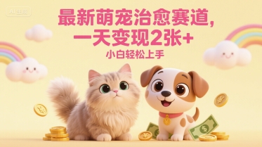 最新萌宠治愈赛道，一天变现2张+，小白轻松上手-网创前栈