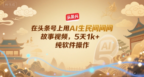 在头条号上用AI生民间故事视频，5天1k+，纯软件操作-网创前栈