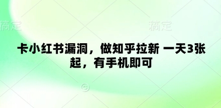 卡小红书漏洞，做知乎拉新 一天3张起，有手机即可-网创前栈