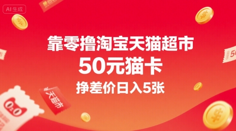 靠零撸淘宝天猫超市50元猫卡，挣差价日入5张-网创前栈
