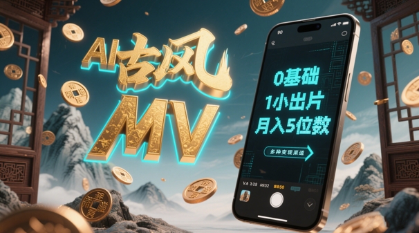 AI一键生成古风音乐MV，0剪辑基础1小时出片，多种变现渠道，一部手机月入5位数-网创前栈