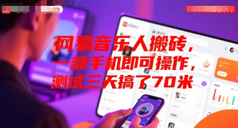 网易音乐人搬砖，一部手机即可操作，测试三天搞了70米-网创前栈