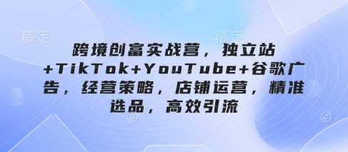 跨境创富实战营，独立站+TikTok+YouTube+谷歌广告，经营策略，店铺运营，精准选品，高效引流-网创前栈