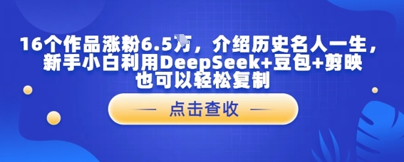 16个作品涨粉6.5W，介绍历史名人一生，新手小白利用DeepSeek+豆包+剪映也可以轻松复制-网创前栈