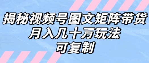 解密视频号图文矩阵带货，月入几个W的打法，可复制-网创前栈