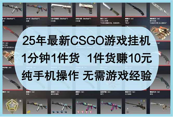 （14439期）25年最新CSGO游戏挂机，1分钟1件货，1件货赚10元 纯手机操作 无需游戏经验-网创前栈