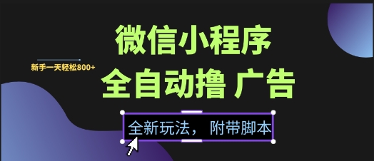 微信小程序全自动撸广告项目，彻底解决没流量的问题，新手一天8张+【揭秘】-网创前栈