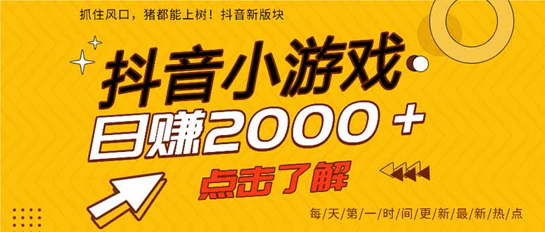 （14319期）抖音小游戏，最新风口项目，亲测单游戏2000+感兴趣点击了解。-网创前栈