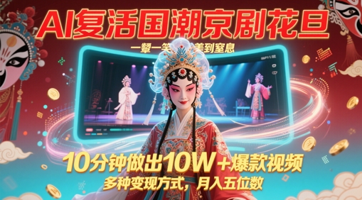 AI复活国潮京剧花旦，一颦一笑美到窒息，10分钟做出10W+爆款视频，多种变现方式，月入五位数-网创前栈