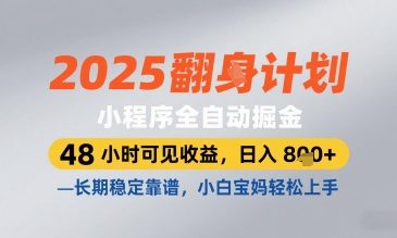 2025小程序全自动掘金，48 小时可见收益，日入8张，长期稳定靠谱，小白宝妈轻松上手【揭秘】-网创前栈