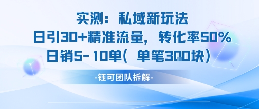 实测私域新玩法日引30加精准流量转化率50%日销5-10单每笔3张-网创前栈