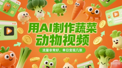 用AI制作蔬菜动物视频，流量非常好，单日变现几张-网创前栈