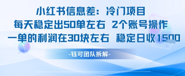 小红书信息差冷门项目一单利润30块每天稳定1.5k左右2个账号操作-网创前栈