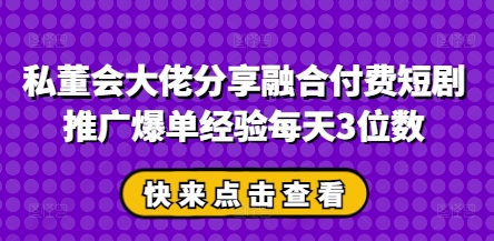 私董会大佬分享融合付费短剧推广爆单经验每天3位数-网创前栈