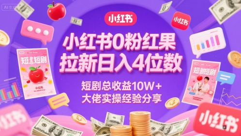 小红书0粉红果短剧拉新日入4位，数短剧总收益10W+大佬实操经验分享-网创前栈