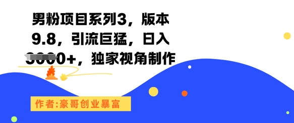 男粉项目系列3，版本9.8，引流巨猛，日入1k+，独家视角制作-网创前栈