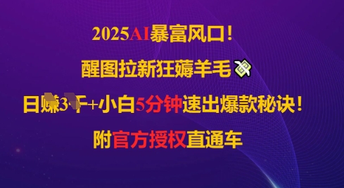 2025AI风口，醒图拉新狂薅羊毛，日入几张，小白5分钟速出爆款秘诀!附官方授权直通车-网创前栈