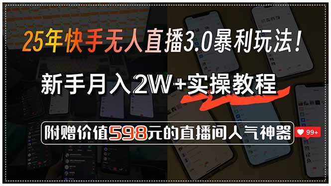 （15335期）25年快手无人直播3.0暴利玩法！，新手月入2W+实操教程，附赠价值598元…-网创前栈