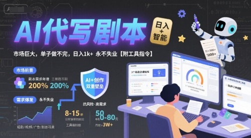 AI代写剧本，市场巨大，单子做不完，日入1k+ 永不失业【附工具指令】-网创前栈