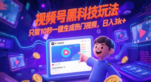 视频号黑科技玩法，只需10秒一键生成热门视频，日入3k+【揭秘】-网创前栈